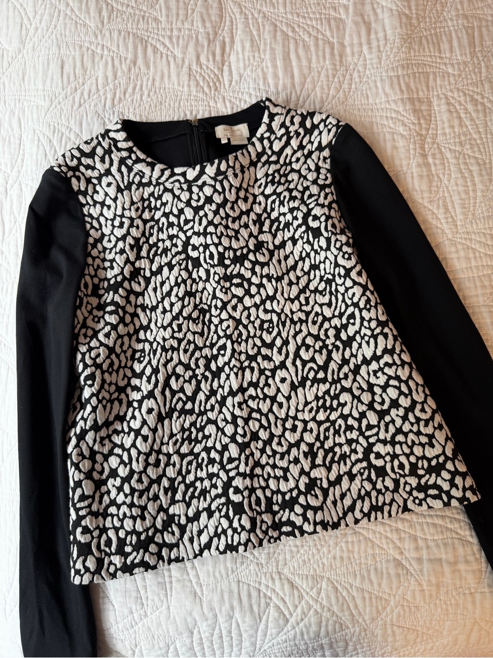 kate spade Black and White Leopard-Print Long Sleeve Top